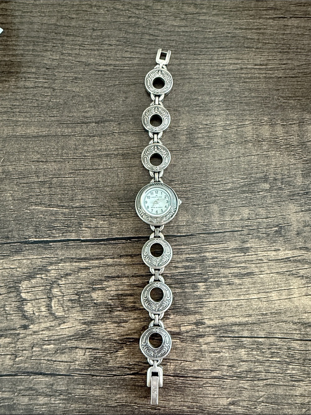 Anne Klein Silver-Tone Decorative Link Bracelet Watch